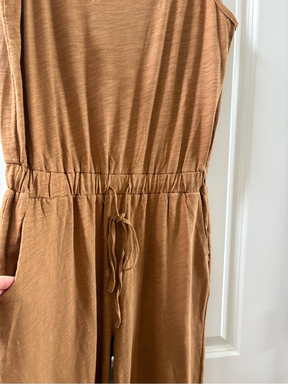 Three Bird Nest Breezy Back Knit Brown Jumpsuit Medium Boho Hippie Peasant Comfy - Picture 8 of 11